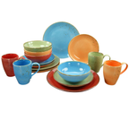 Creatable Kombiservice Nature Bunt 16-teilig: bunte Keramik-Teller, Schüsseln und Tassen in Blau, Orange, Grün und Rot