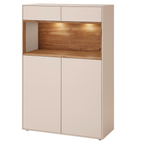 Highboard Tessin in Beige mit Wildeiche-Nische, LED-Beleuchtung, 2 Türen und Schubladen – modernes Wohnzimmer-Sideboard