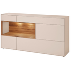 Tessin Sideboard in Beige mit Eichenholz-Nische und LED-Beleuchtung, 2 Türen und Schubladen