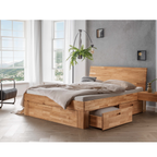 Massivholzbett Los Angeles mit Schubladen in Eiche, Doppelbett mit Stauraum im modernen Schlafzimmer