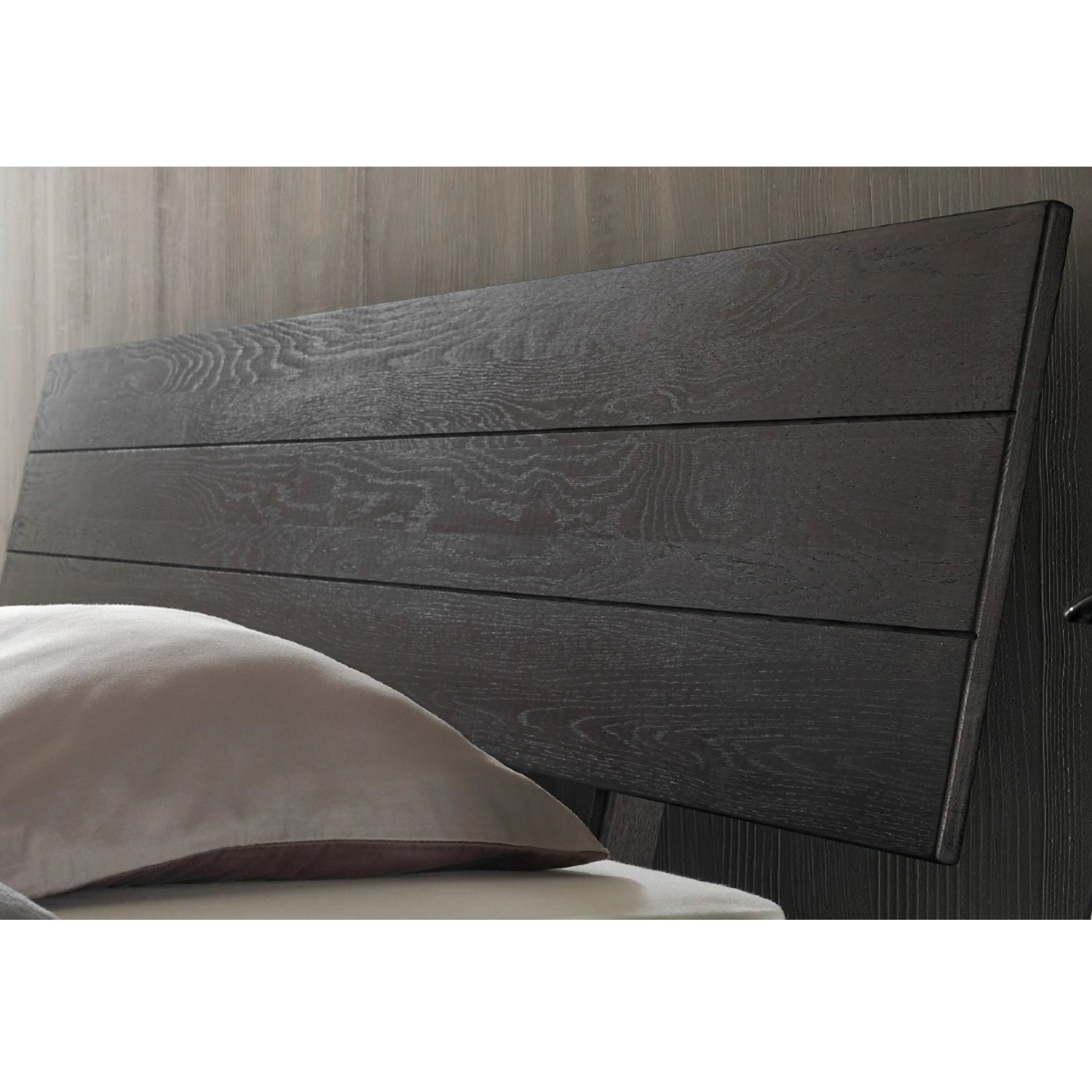 Lit à poutres en chêne, noir, 180x200