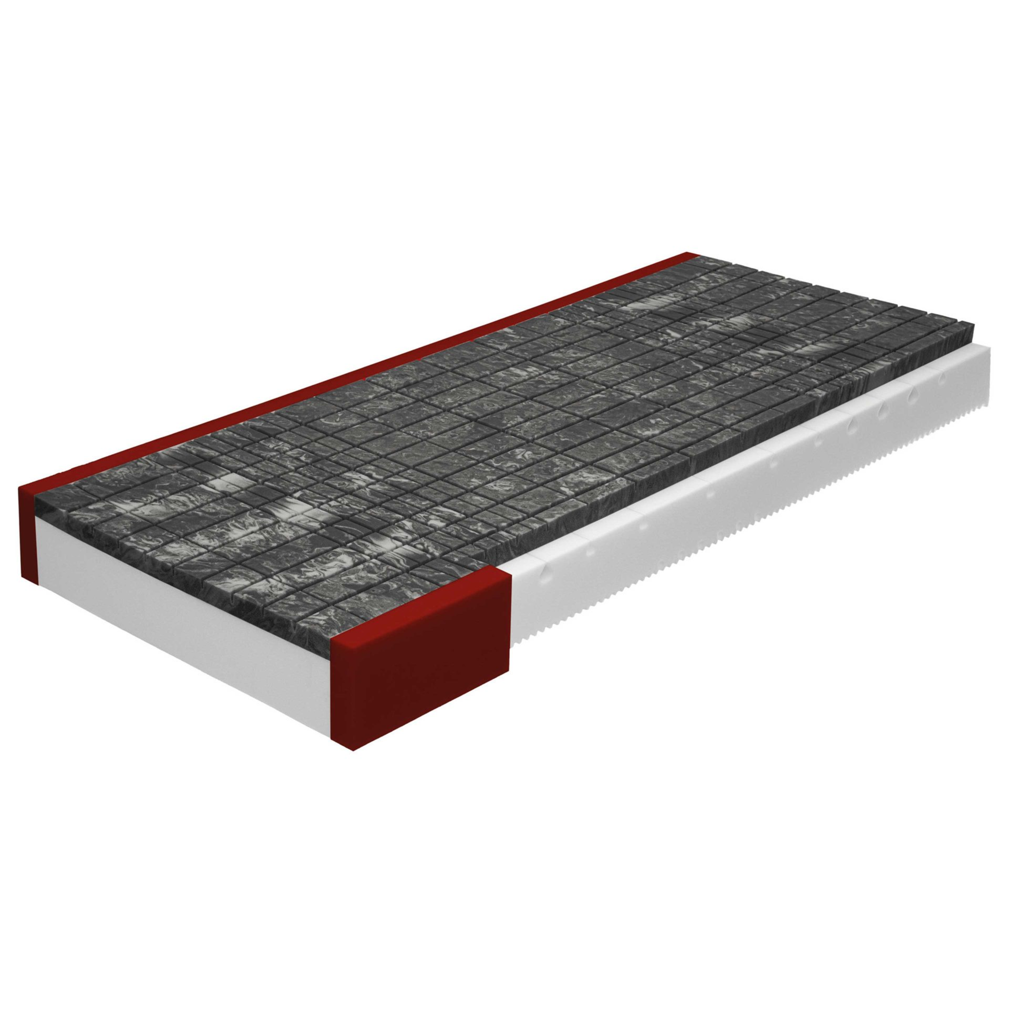 Medikontur 1912 Matratze H3 160x200 cm mit schwarzem Schaumstoff-Topper und rotem Rahmen