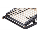 Verstellbarer Lattenrost 90x200 cm mit Holzlatten und schwarzem Metallrahmen, Nahaufnahme der Liegefläche