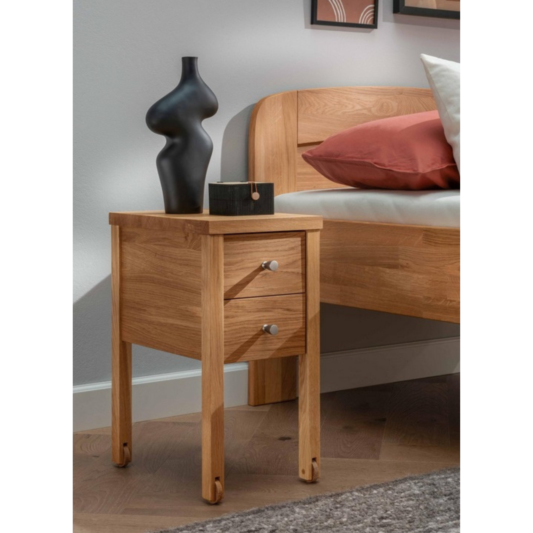 Table de chevet en bois massif avec 2 tiroirs