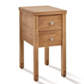 Nachttisch Forestales aus Eichenholz mit 2 Schubladen und Metallknöpfen auf Rollen, natürlicher Holzlook