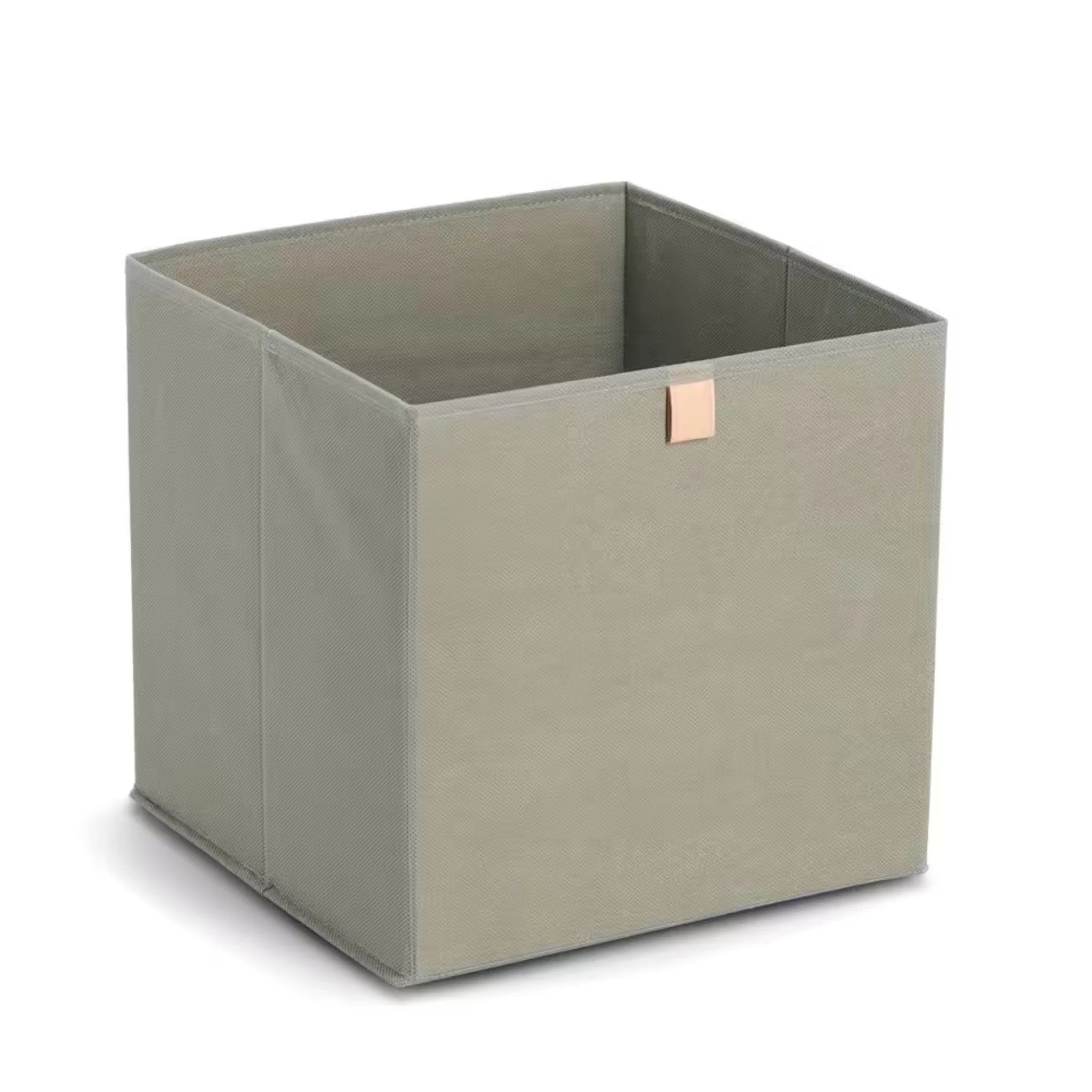 Aufbewahrungsbox aus Stoff in Beige, quadratisch, mit Griffen für Ordnung im Schlafzimmer und Wohnzimmer.