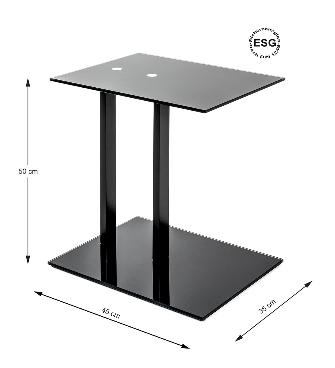 HAKU Möbel Beistelltisch aus Metall mit Glas in Schwarz 45 x 35 x 50 cm
