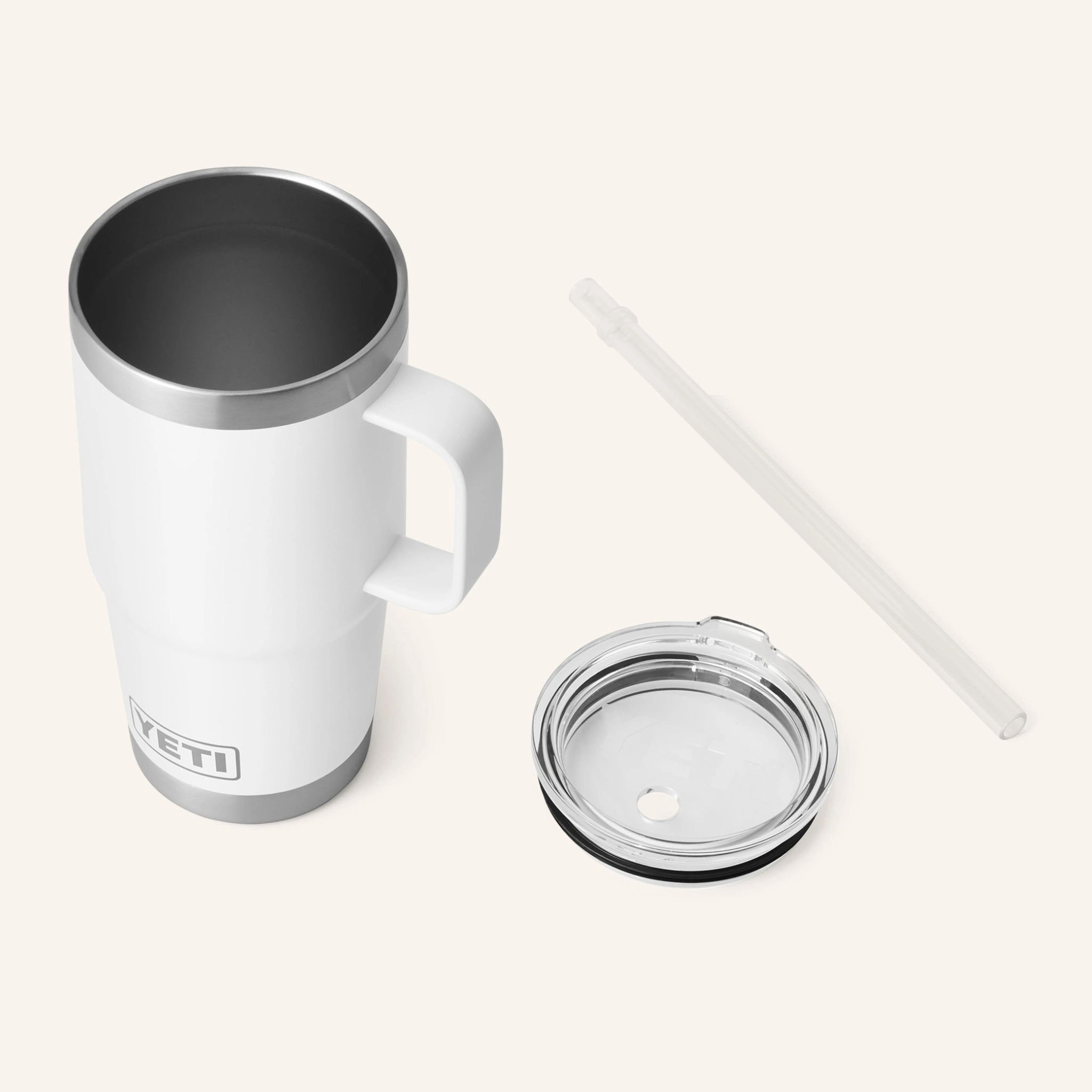 YETI Rambler 760ml Isolierbecher Weiß mit Deckel und Trinkhalm Set