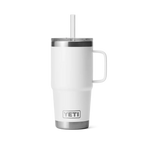 Yeti Rambler 25oz Trinkbecher mit Trinkhalmdeckel in Weiss, doppelwandiger Edelstahl-Isolierbecher mit Griff