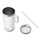 Yeti Rambler 25 oz Trinkbecher weiss mit Trinkhalm und transparentem Deckel, Edelstahl-Innenraum