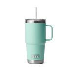 Yeti Rambler 25 oz Trinkbecher mit Trinkhalmdeckel in Seafoam-Grün, doppelwandiger Edelstahl-Becher mit Griff