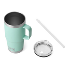 Yeti Rambler 25oz Trinkbecher mit Trinkhalmdeckel in Seafoam, Edelstahl-Innenraum, Griff und weißem Strohhalm
