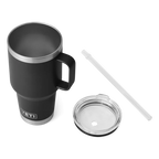 Yeti Rambler 35 oz Trinkbecher schwarz mit Trinkhalmdeckel und Strohhalm, Edelstahl Thermobecher mit Griff