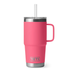 Yeti Rambler 25 oz Trinkbecher mit Trinkhalmdeckel in Pink, doppelwandiger Edelstahl-Becher mit Griff