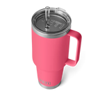 Yeti Rambler 42 oz Trinkflasche in Pink mit Henkel und transparentem Trinkhalmdeckel