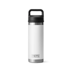 Yeti Rambler 18 oz Trinkflasche in Weiss mit schwarzem Chug-Verschluss und Tragegriff aus Edelstahl