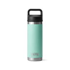 Yeti Rambler 18 oz Trinkflasche in Seafoam-Grün mit schwarzem Chug-Deckel und Henkel aus Edelstahl