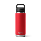 Yeti Rambler 26 oz Trinkflasche in Rot mit schwarzem Chug Cap Verschluss, doppelwandige Isolierflasche