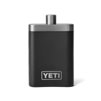 Yeti Flachmann schwarz mit silbernem Deckel und YETI-Logo, robuster Edelstahl-Flachmann in mattem Schwarz