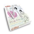 Cilio Kinderbesteck „Little Friends" mit Gabel, Messer und Löffel, verziert mit niedlichen Tierzeichnungen, in Geschenkbox