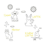 Kuchenprofi Cilio Little Friends Kinderbesteck mit Tieren: Hund, Hase, Katze, Vogel – Gabel, Löffel, Messer