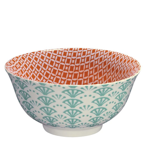 Kuchenprofi Cilio Bowl Amici Fächer – Keramikschale mit türkisem Außenmuster und orangem Innendekor