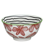 Küchenprofi Cilio Bowl Amici Floral – weißes Porzellanschüssel mit roten Blumen, grünem Rand und Streifen innen
