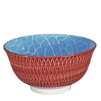 Cilio Kuchenprofi Bowl Amici Rauten Rot – Keramikschüssel mit rotem Rautenmuster außen und blauer Craquelé-Glasur innen