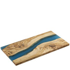 Kuchenprofi Servierbrett aus Olivenholz mit blauem Epoxidharz-Fluss, handgefertigtes River-Board
