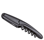 Cilio Kellnermesser schwarz mit Korkenzieher und Flaschenöffner, kompaktes Sommeliermesser aus Metall