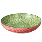 Küchenprofi Amici Schale 21cm in Rosa mit grünem Mandala-Muster und Rauten-Textur außen