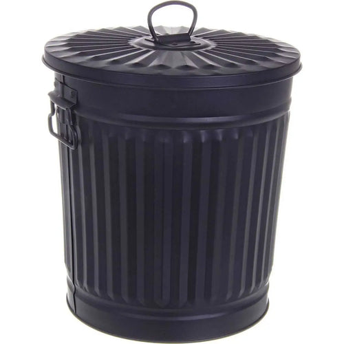 Bizzotto London Mülleimer Schwarz 18L – Retro Metalleimer mit Deckel und Tragegriff