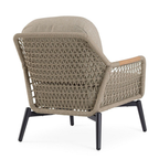 Bizzotto Loungesessel Eulero mit Geflecht in Taupe und schwarzen Beinen, moderner Gartensessel.