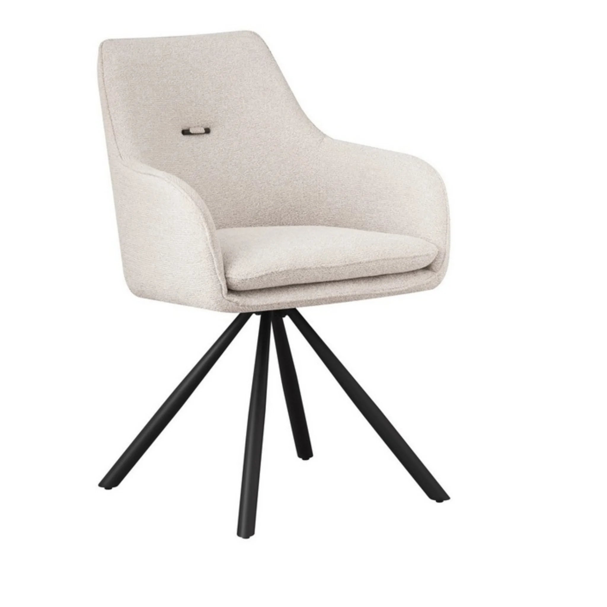 Bizzotto Drehstuhl Falak beige mit schwarzem Metallgestell, moderner Esszimmerstuhl drehbar.