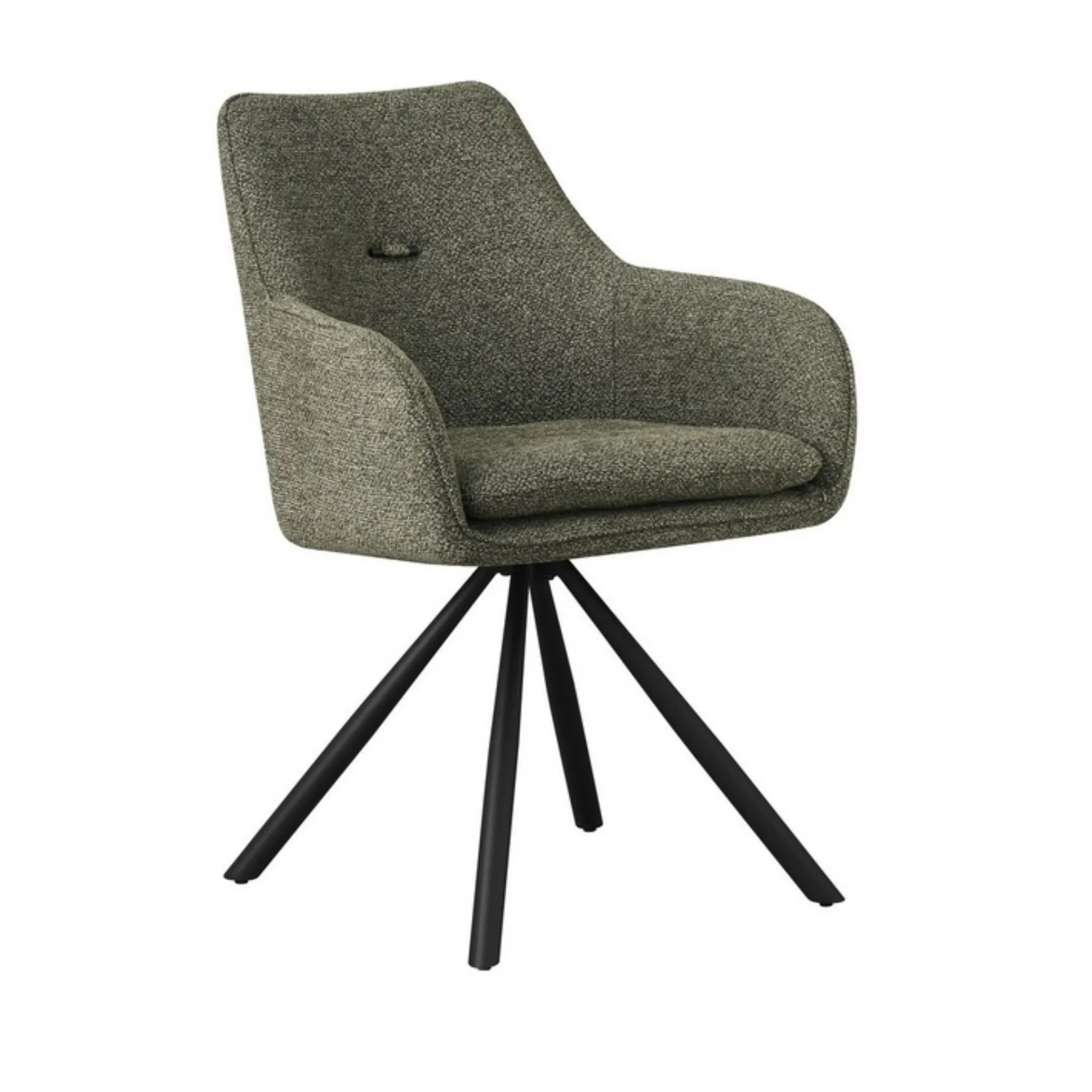 Drehstuhl Falak von Bizzotto mit grünem Stoffbezug und schwarzem Metallgestell - moderner Designerstuhl.