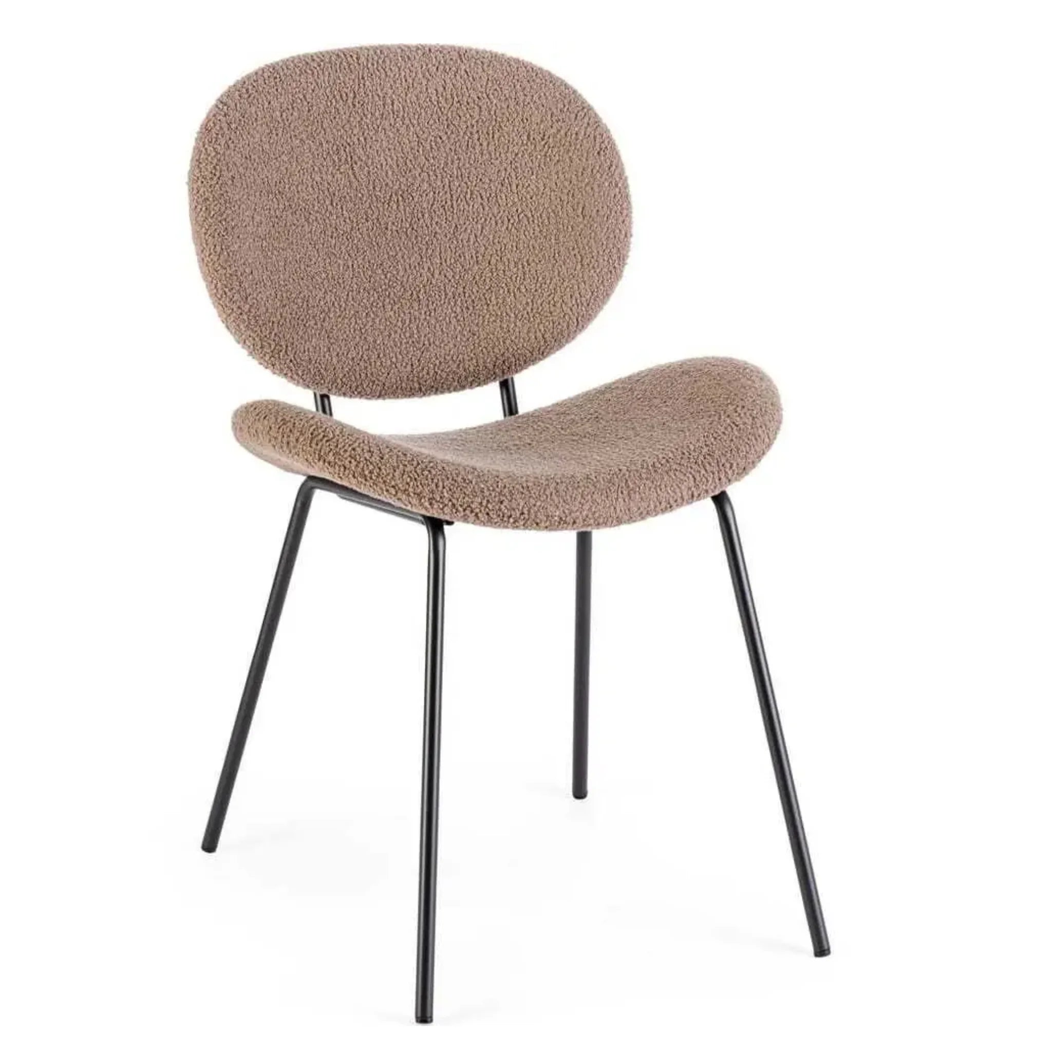Bizzotto Stuhl Maddie - moderner Esszimmerstuhl mit Flausch-Bezug in Beige und schwarzem Metallgestell