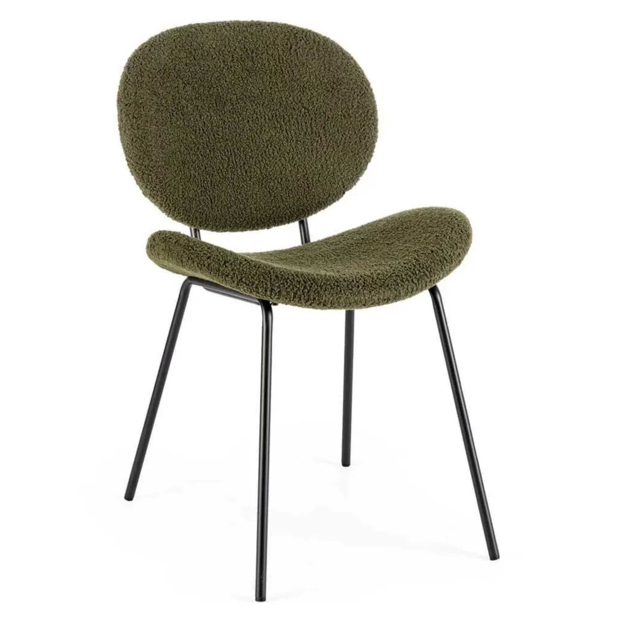 Bizzotto Stuhl Maddie Flausch Grün - Moderner Design Esszimmerstuhl mit schwarzem Metallgestell