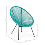 Türkiser Gartensessel Parker mit Spaghetti-Bespannung, 89cm Höhe, modernes Design für Terrasse und Balkon.