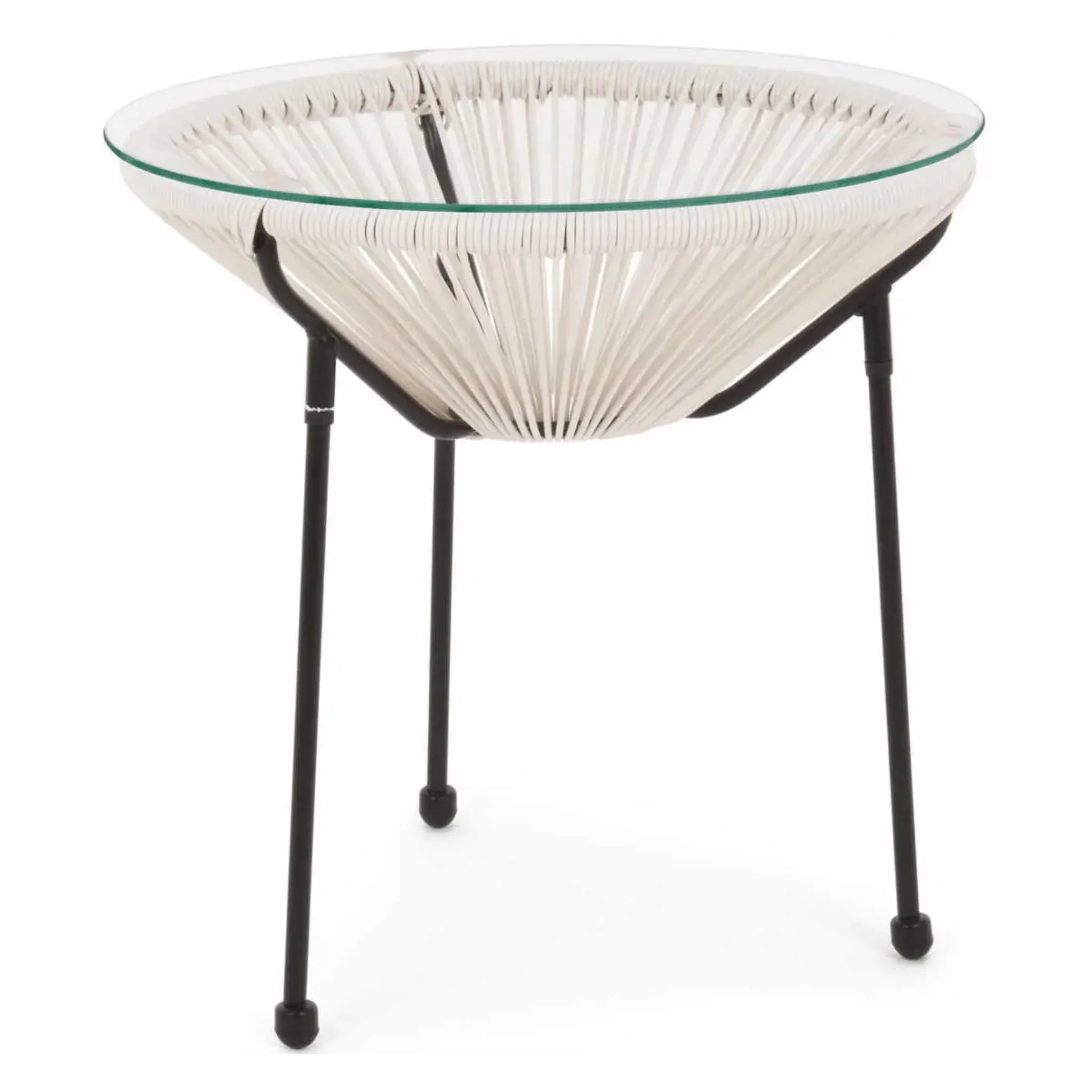Bizzotto Parker Beistelltisch mit Spaghetti-Geflecht, Glasplatte und schwarzem Metallgestell