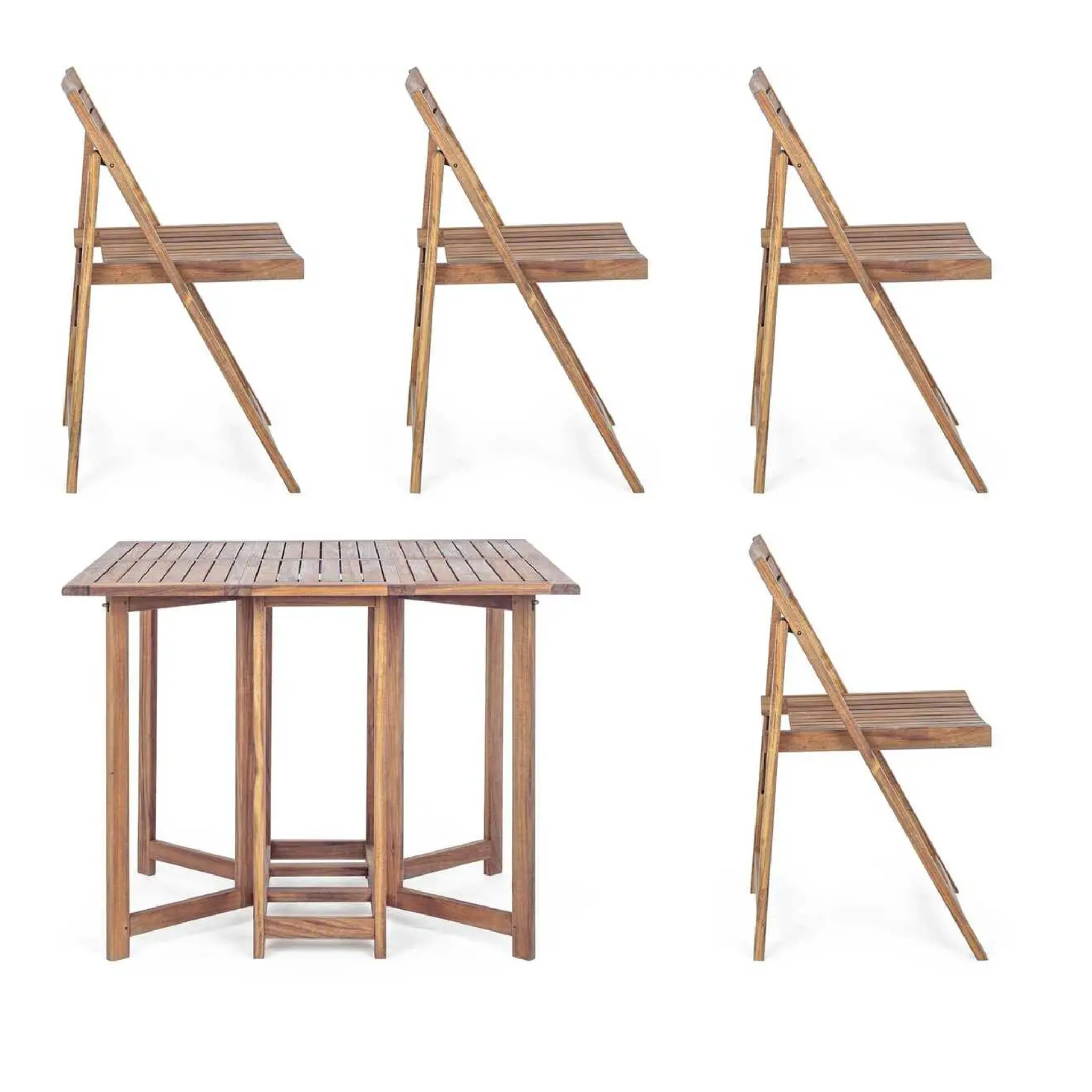 Gartenmöbel Set Noemi 5-teilig aus Akazie - Klappstühle und Tisch