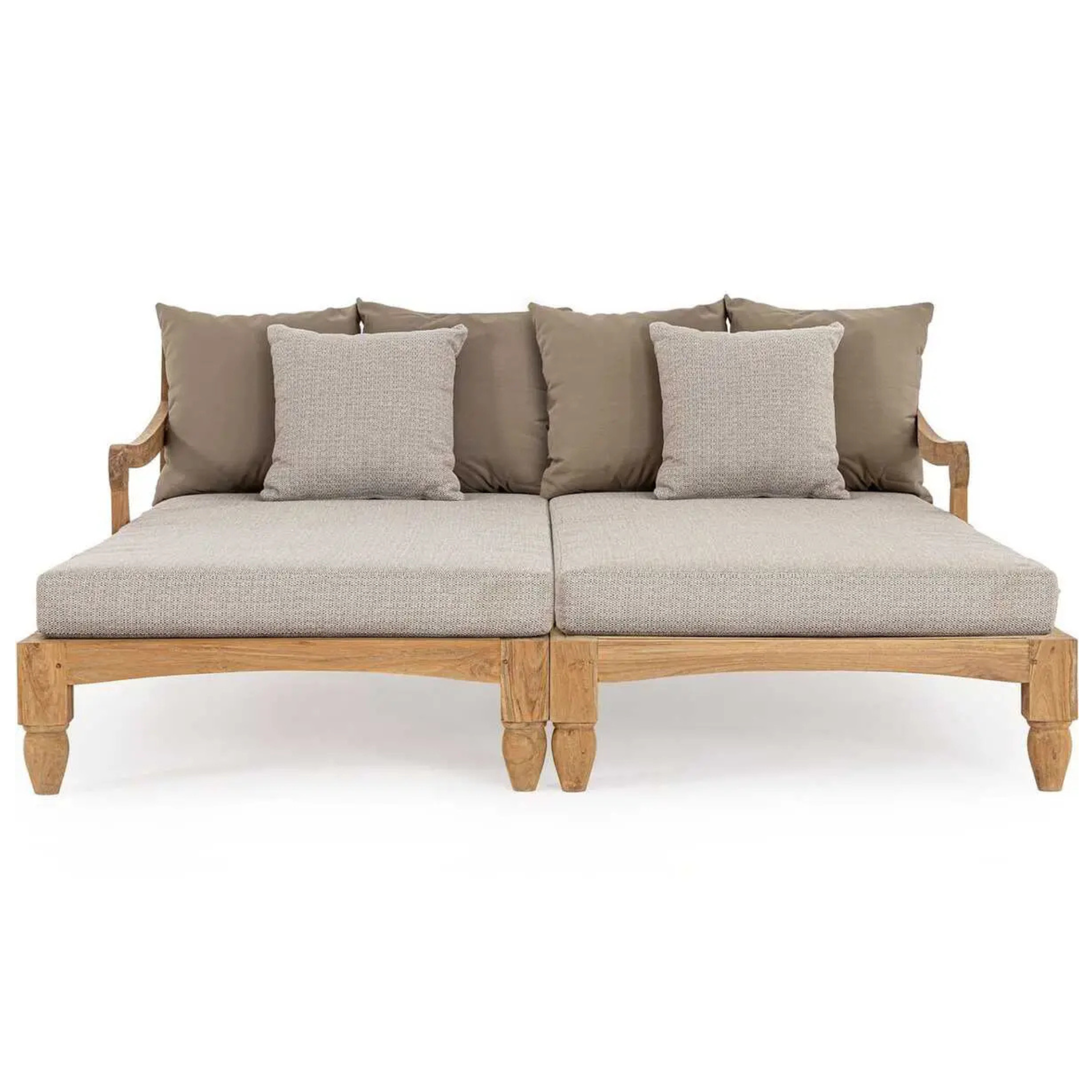 Bizzotto Daybed Bali Natur – Lounge-Sofa aus Teakholz mit beigen Kissen und taupefarbenen Rückenkissen