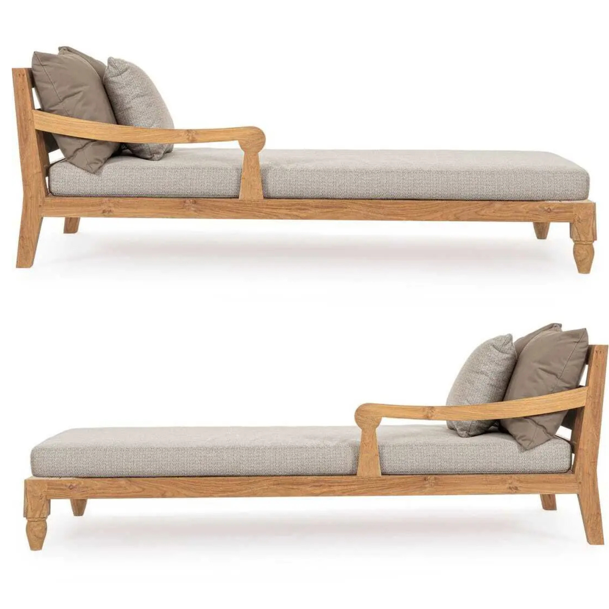 Bizzotto Daybed Bali Natur – Liegesofa aus Teakholz mit beigen Kissen, zweiseitig verwendbar