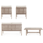 Bizzotto Gartenlounge Kalimera Timber: Zwei Sessel, Doppelsessel und Tisch aus Holz.