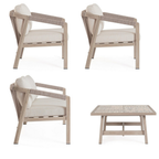 Bizzotto Gartenlounge Kalimera Timber: Sessel und Tisch aus Holz für stilvolle Outdoor-Möbel.