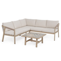 Bizzotto Eck-Gartenlounge Kalimera Timber - Moderne Holz-Loungegruppe mit Kissen und Tisch