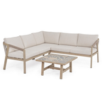 Bizzotto Eck-Gartenlounge Kalimera Timber - Moderne Holz-Loungegruppe mit Kissen und Tisch