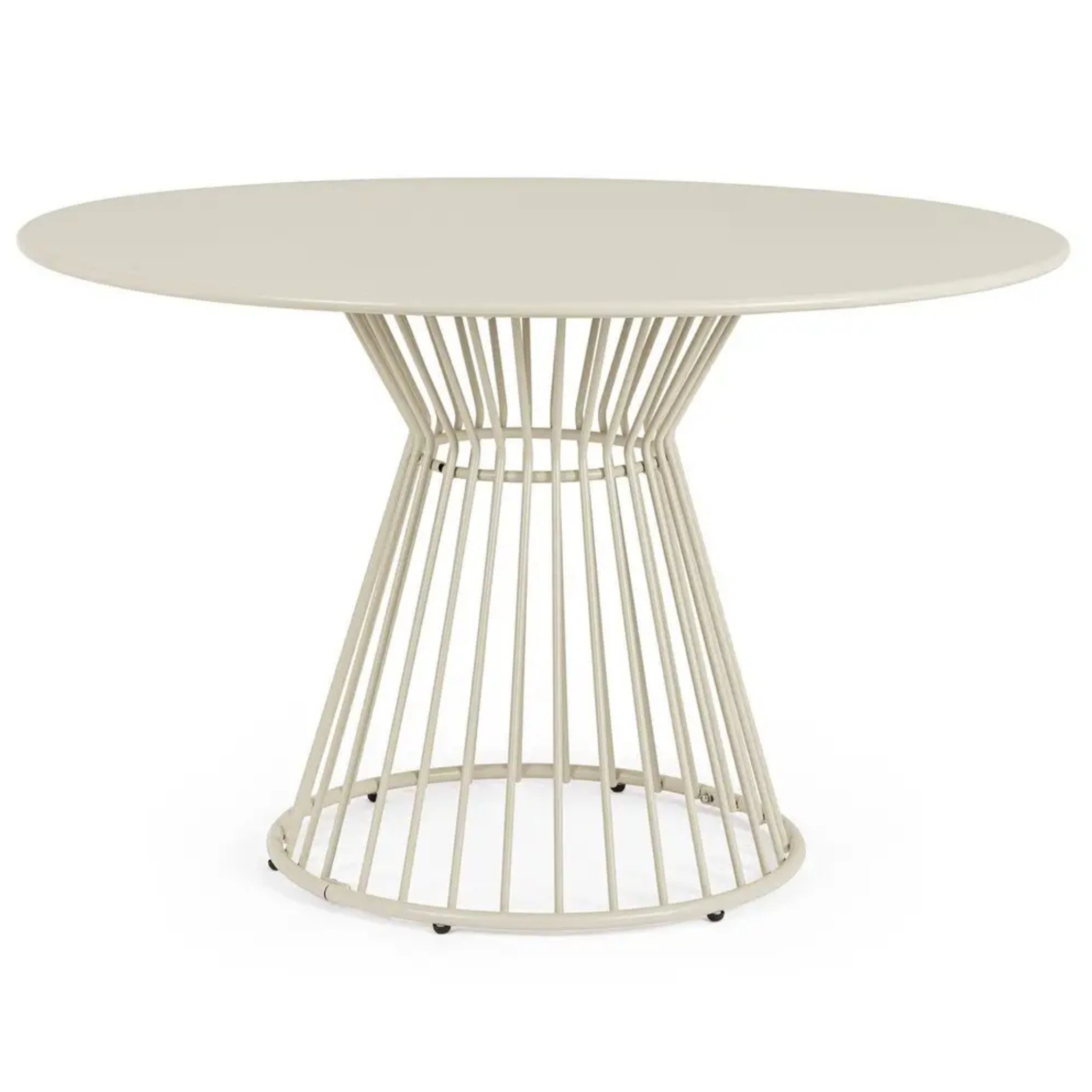 Runder Gartentisch Austin in Beige mit Metallgestell – moderner Esstisch für Terrasse und Garten