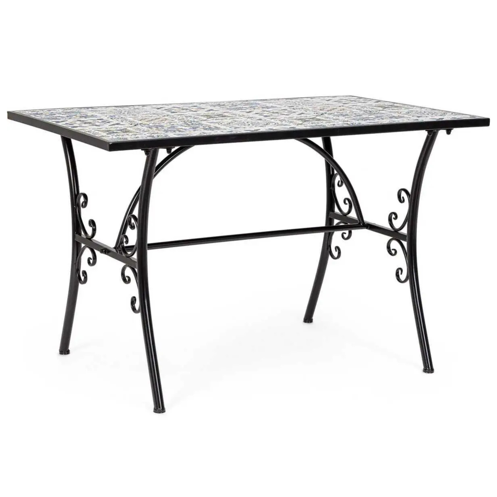 Bizzotto Gartentisch Mykonos 120x80 - Eisentisch mit Marmor-Optik Tischplatte