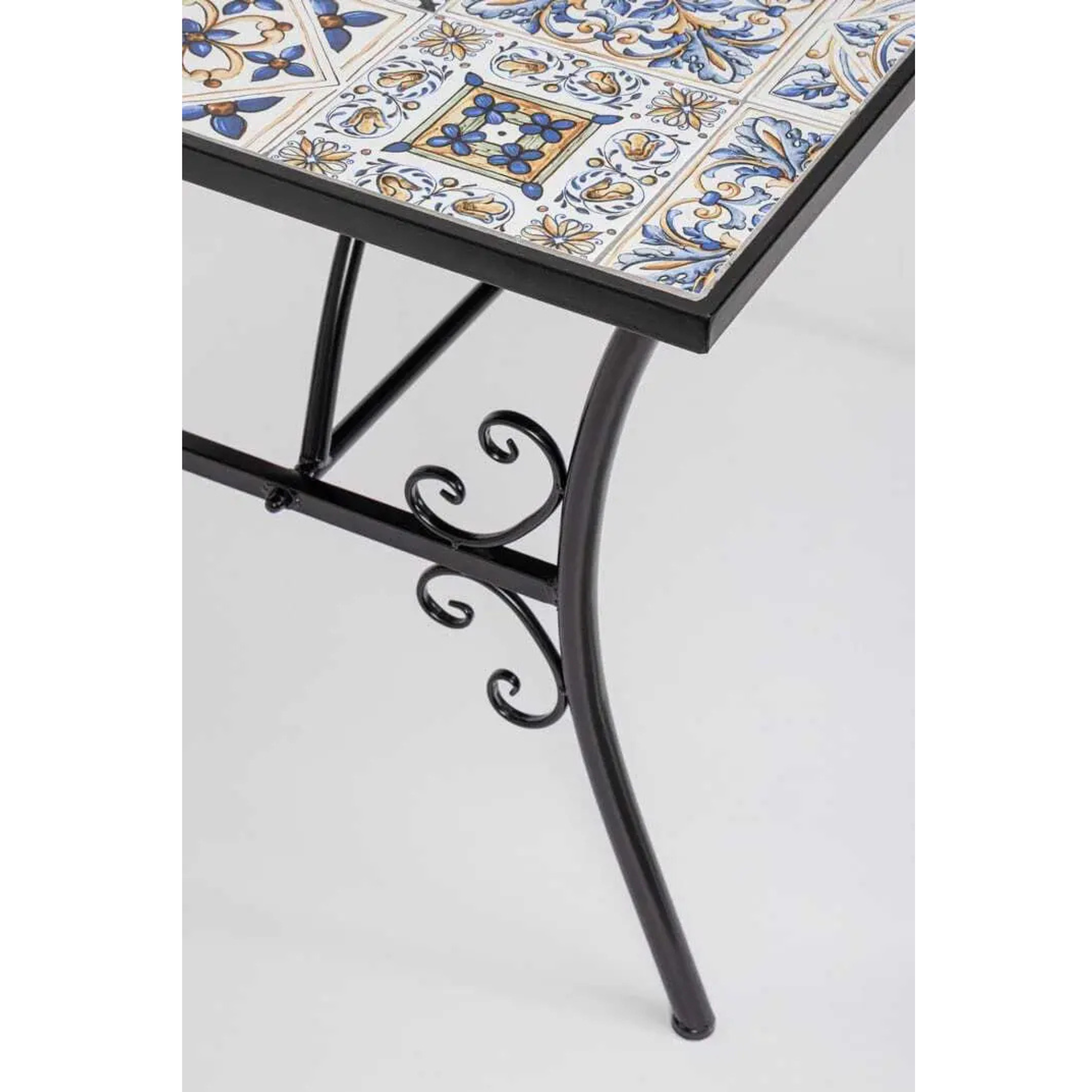 Bizzotto Gartentisch Mykonos 120x80 mit Mosaik-Keramiktop und schmiedeeisernem Gestell