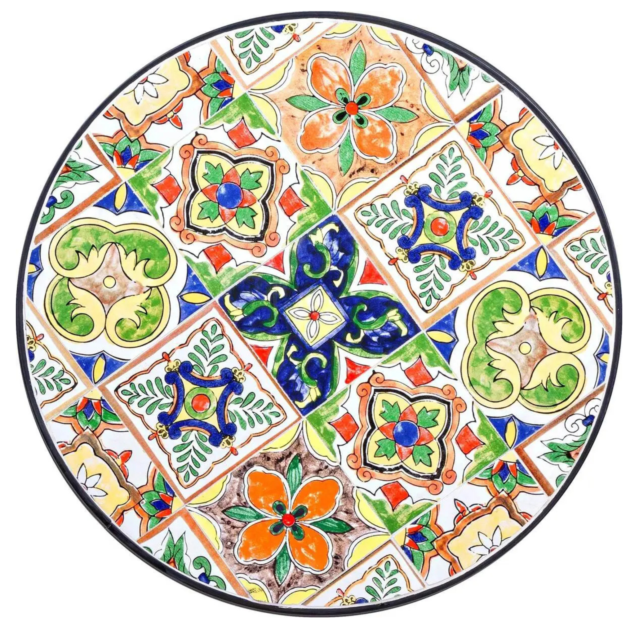 Bizzotto Gartentisch Paloma rund 60cm, farbenfrohe Keramik-Mosaikplatte mit Blumenmuster